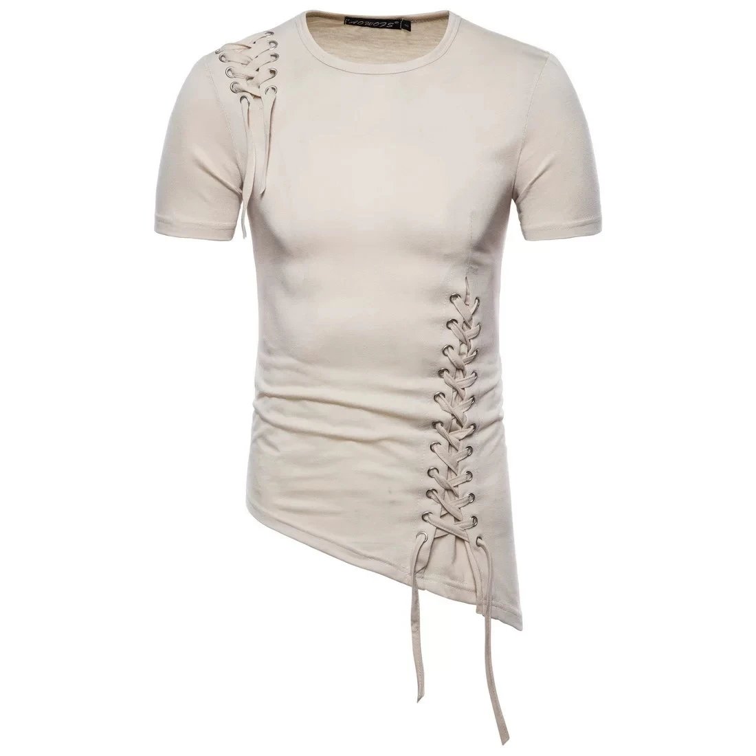 Design Lace-Up Asymmetrical Brown T-Shirt Tops.t Shirts - 23