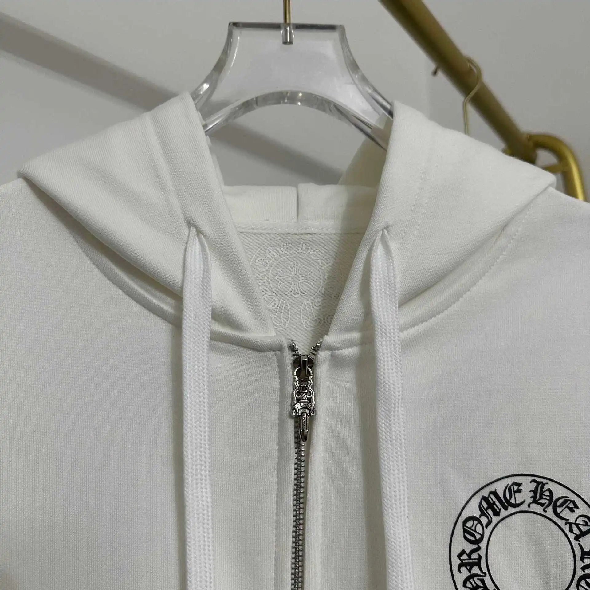 Chrome Hearts Horseshoe Print Zip-Up Hoodie White - 16