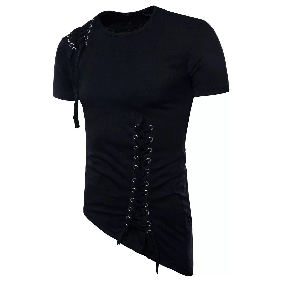 Design Lace-Up Asymmetrical Brown T-Shirt Tops.t Shirts - 31