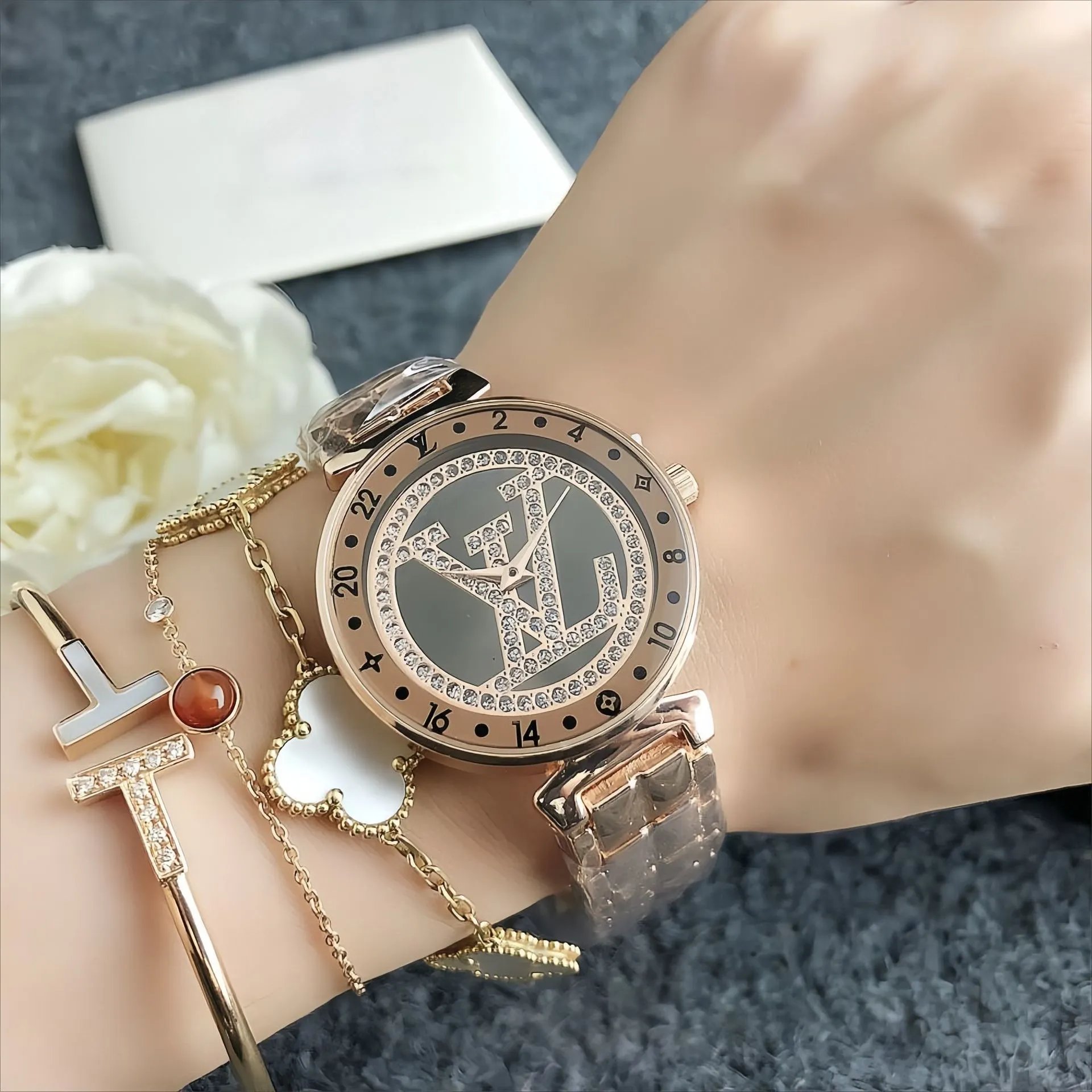 Louis Vuitton Monogram Crystal Dial Gold-Tone Quartz Watch Watches - 6