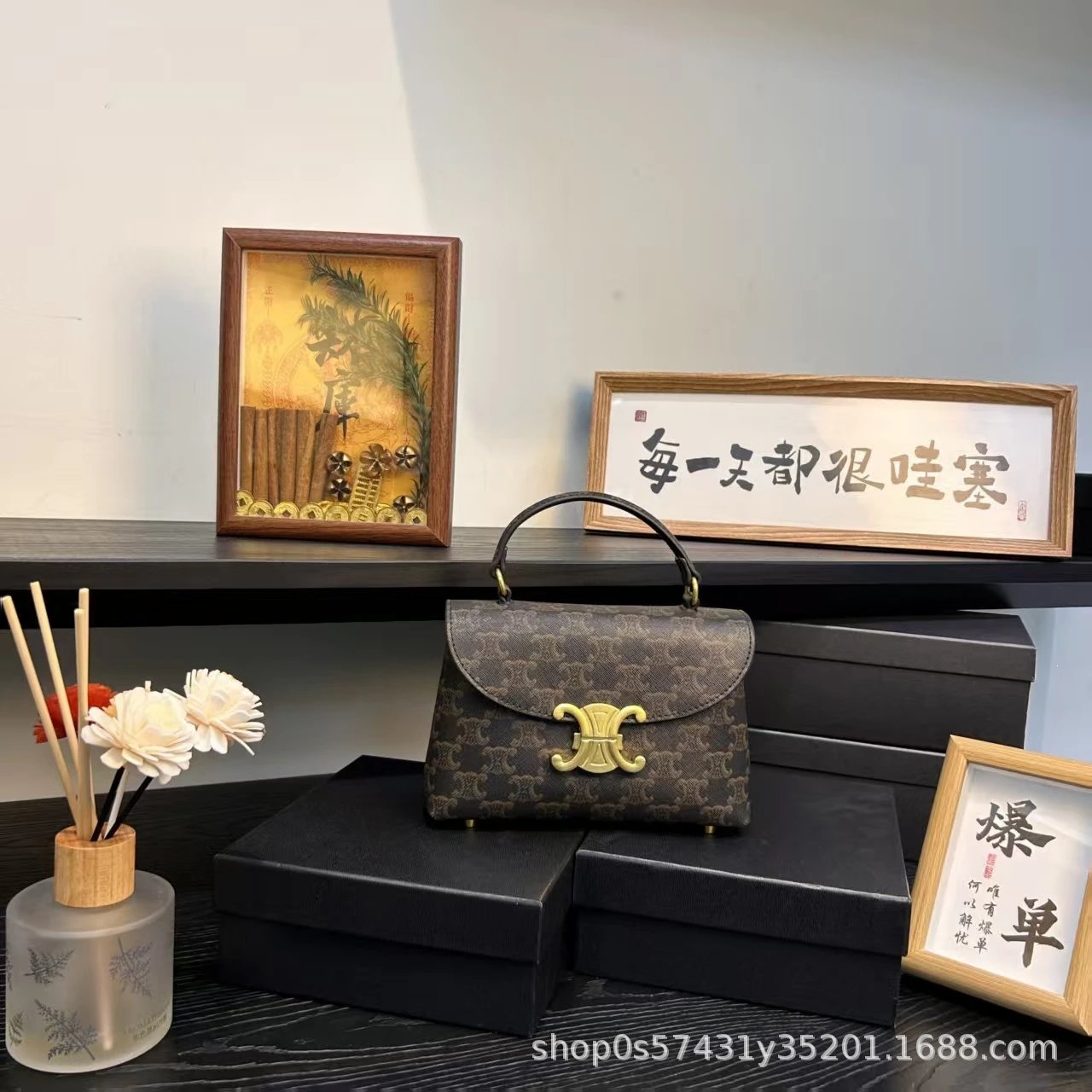 Celine Triomphe Mini Bag Burgundy Leather Handbag - 10
