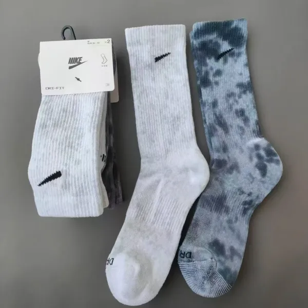 Nike Dri-FIT Crew Socks White and Tie-Dye Gray Socks - 1