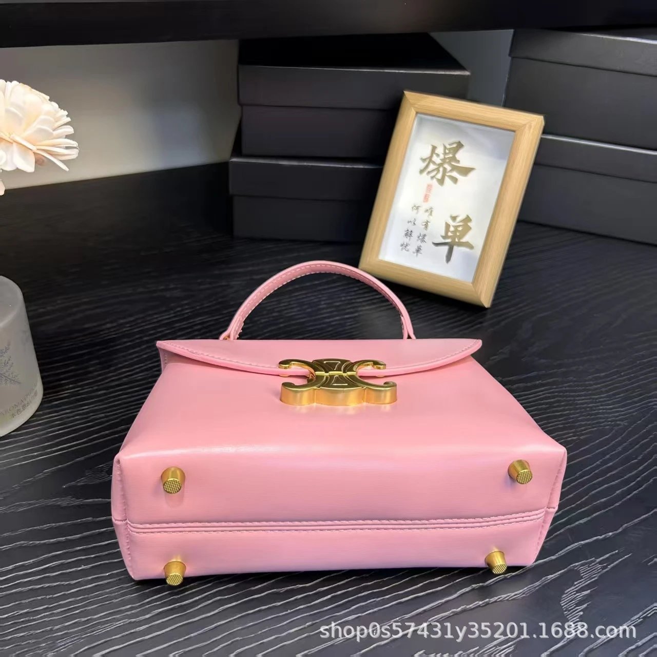 Celine Triomphe Mini Bag Burgundy Leather Handbag - 16