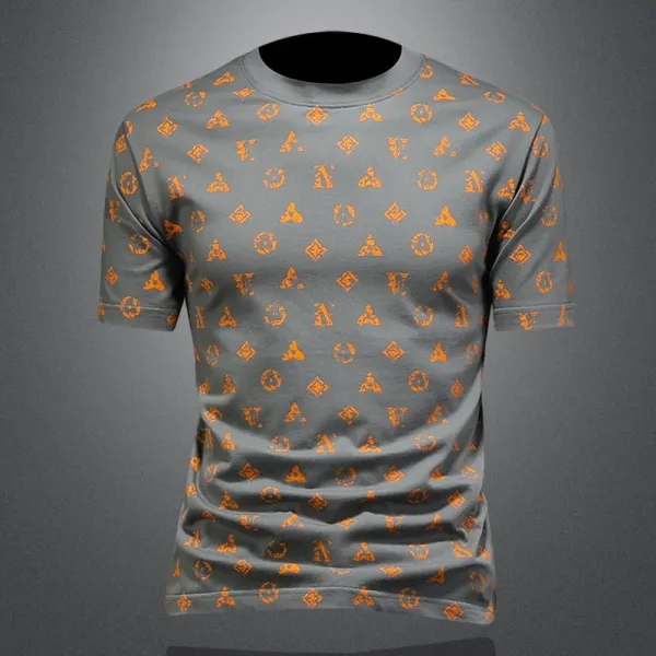 Design All-Over Print Orange Geometric Pattern Gray T-Shirt - 1