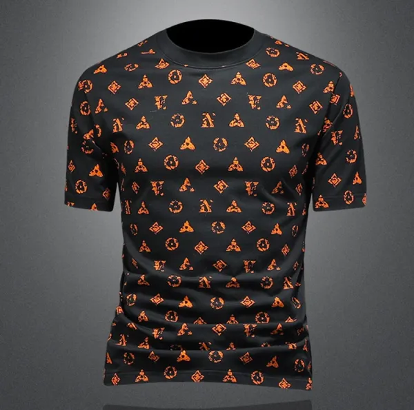 Design All-Over Print Orange Geometric Pattern Gray T-Shirt - 2
