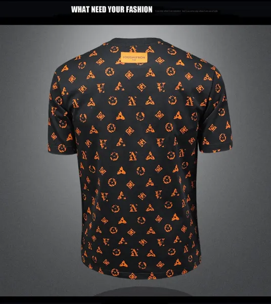 Design All-Over Print Orange Geometric Pattern Gray T-Shirt - 8