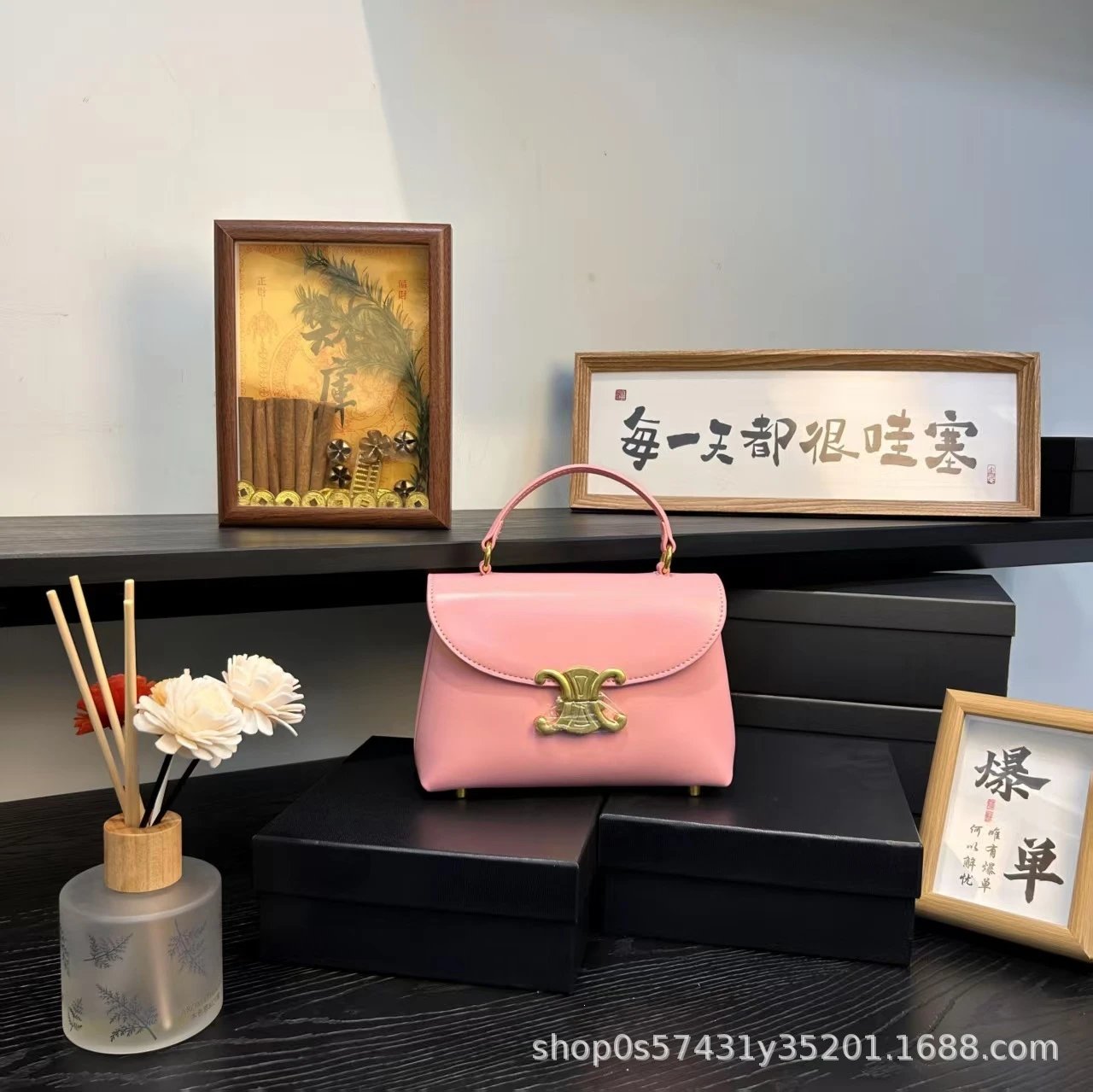 Celine Triomphe Mini Bag Burgundy Leather Handbag - 7