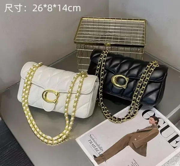 Coach Tabby Quilted Chain Shoulder Bag White and Black - 1