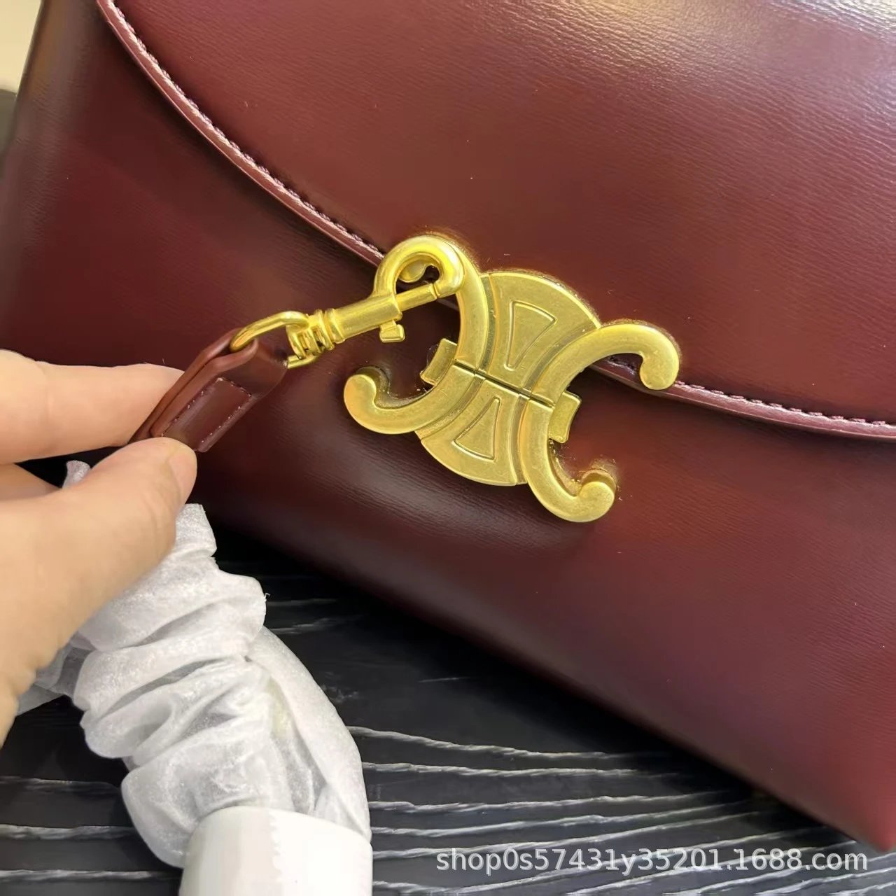 Celine Triomphe Mini Bag Burgundy Leather Handbag - 17