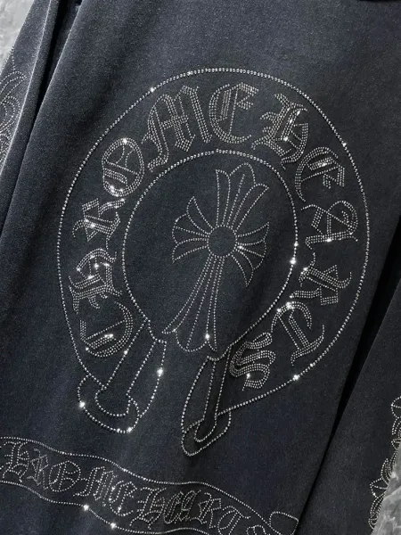 Chrome Hearts Long Sleeve T-Shirt Black Crystal Embroidery Pocket Tee - 10