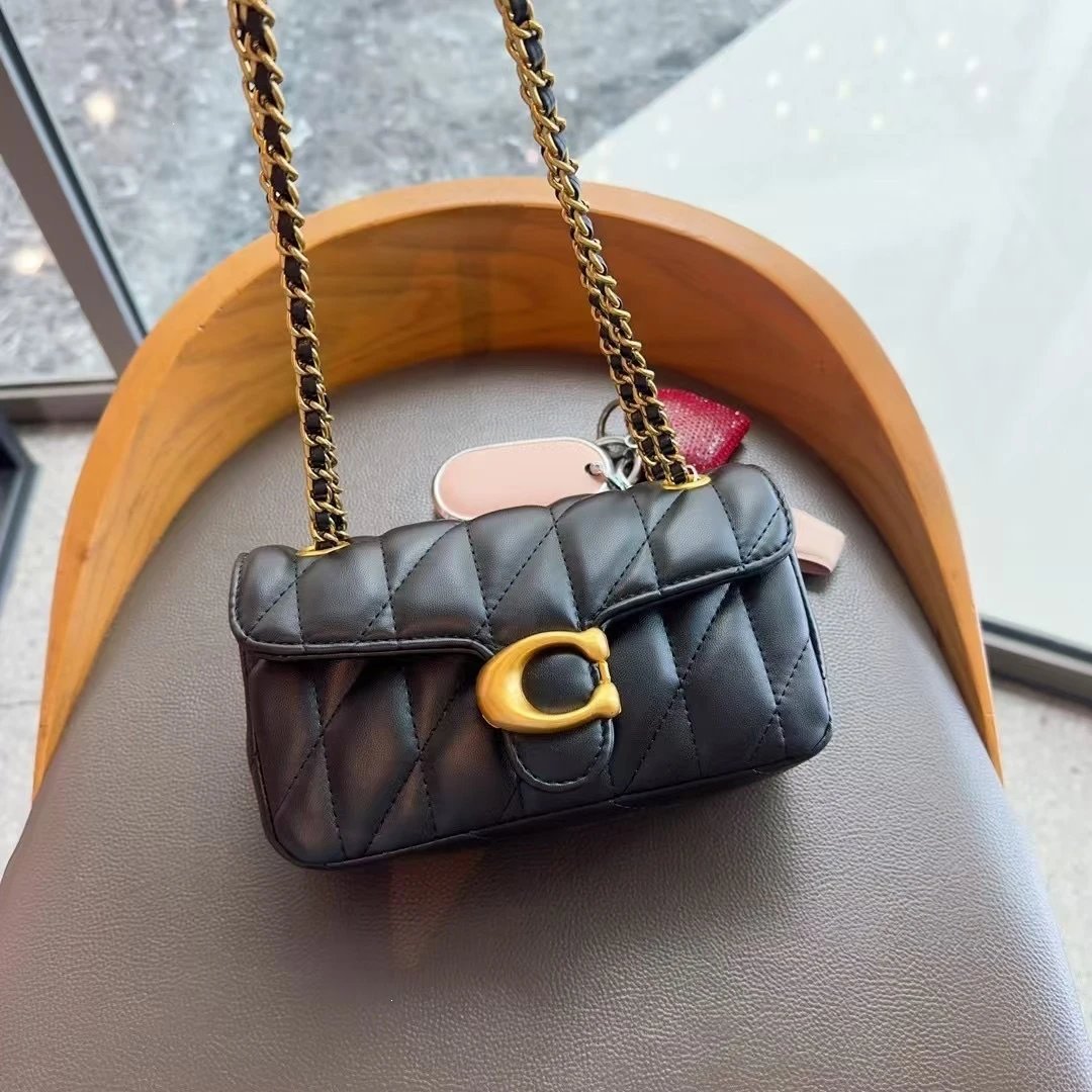 Coach Tabby Quilted Chain Shoulder Bag Black and White - 6