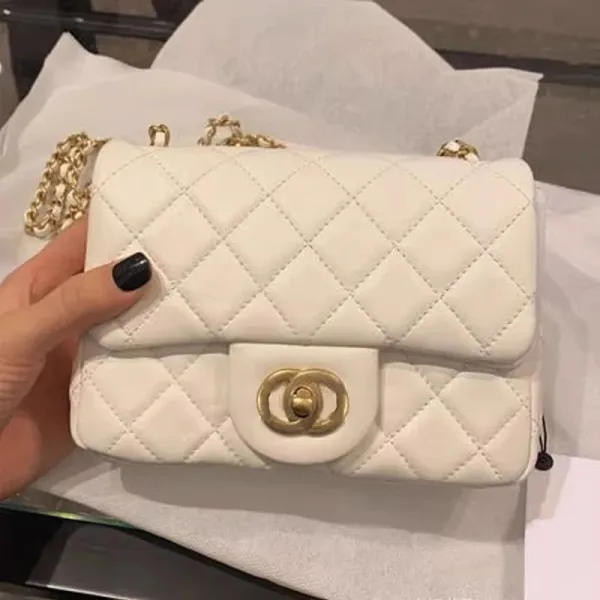 Chanel Mini Flap Bag White Quilted Lambskin Chain Shoulder Bag - 1