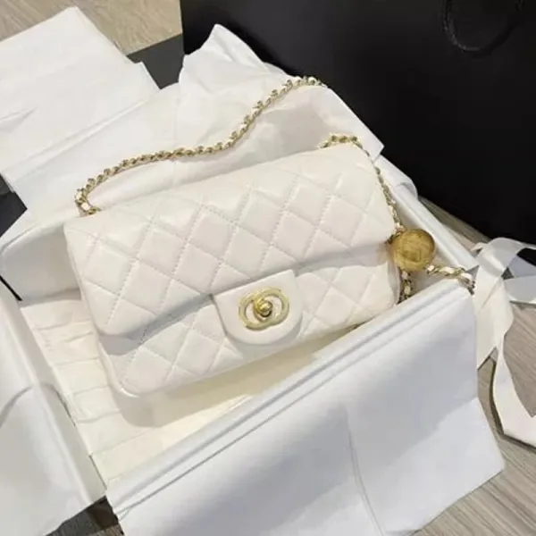 Chanel Classic Flap Bag White Quilted Lambskin Chain Shoulder Bag - 1