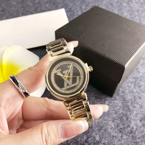 Louis Vuitton Monogram Logo Watch Gold Black Quartz Watch Watches - 1