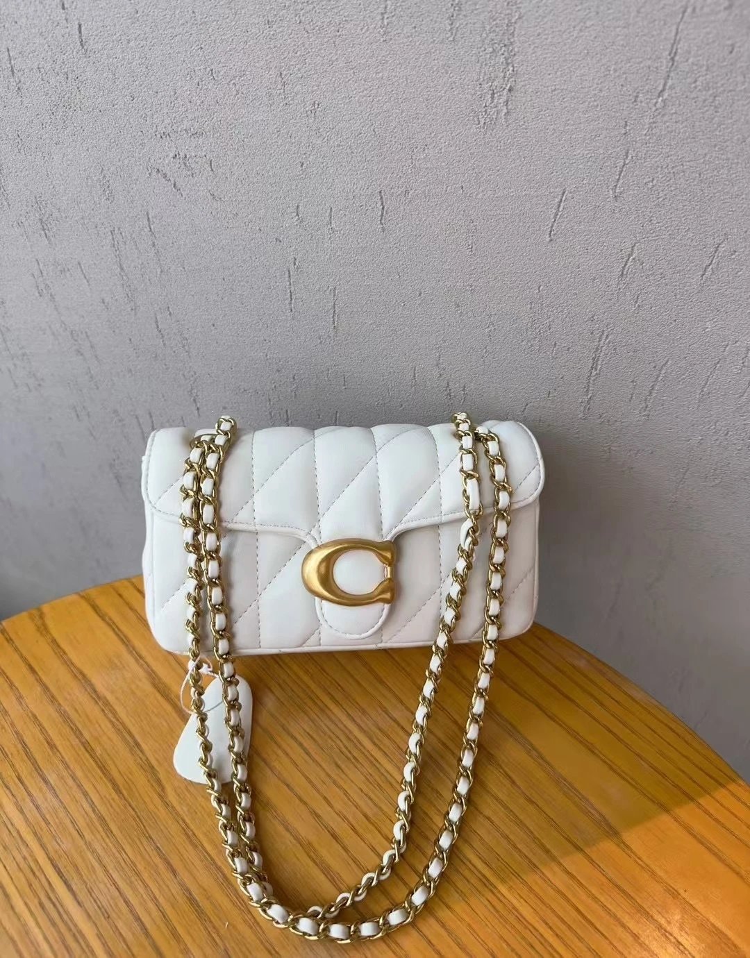 Coach Tabby Quilted Chain Shoulder Bag White - 1