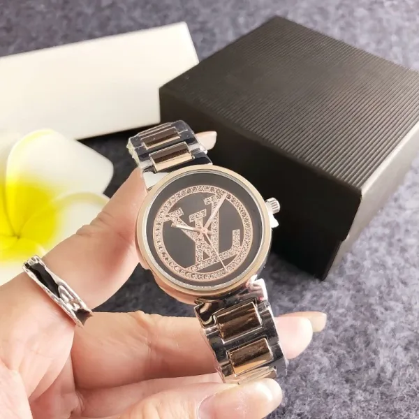 Louis Vuitton Monogram Logo Watch Gold Black Quartz Watch Watches - 6