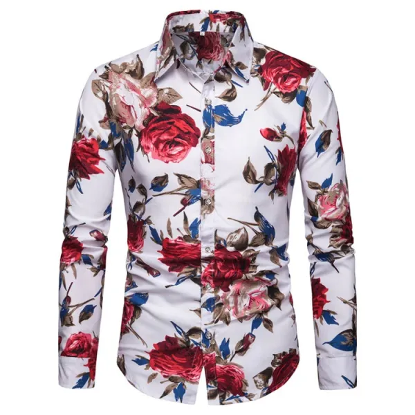 Design Floral Print Long Sleeve Button-Up Shirt Black - 7