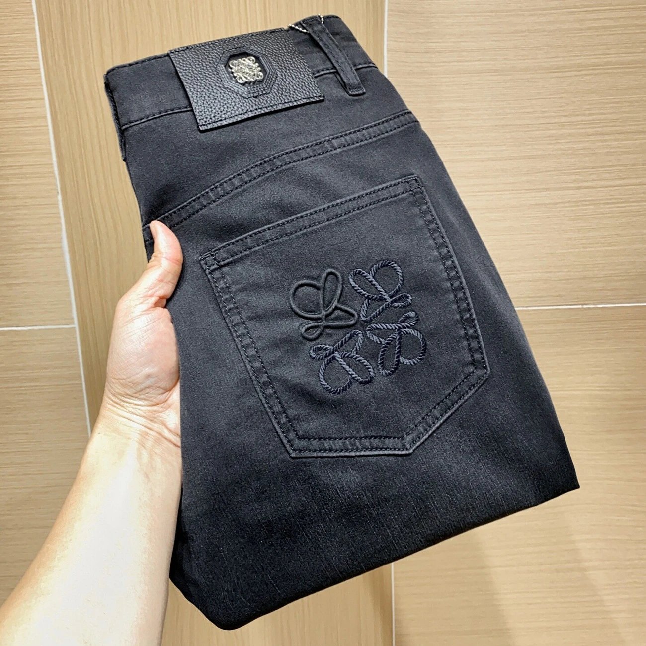 Loewe Anagram Embroidered Black Denim Jeans