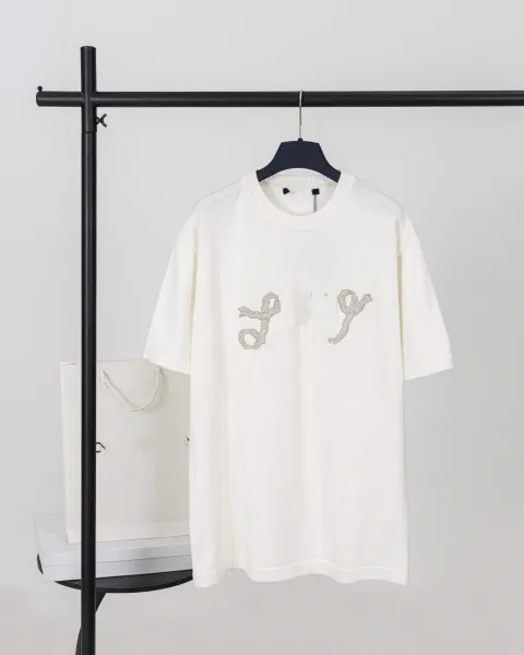 Design Knit T-Shirt with Embroidered Abstract Motif White - 1