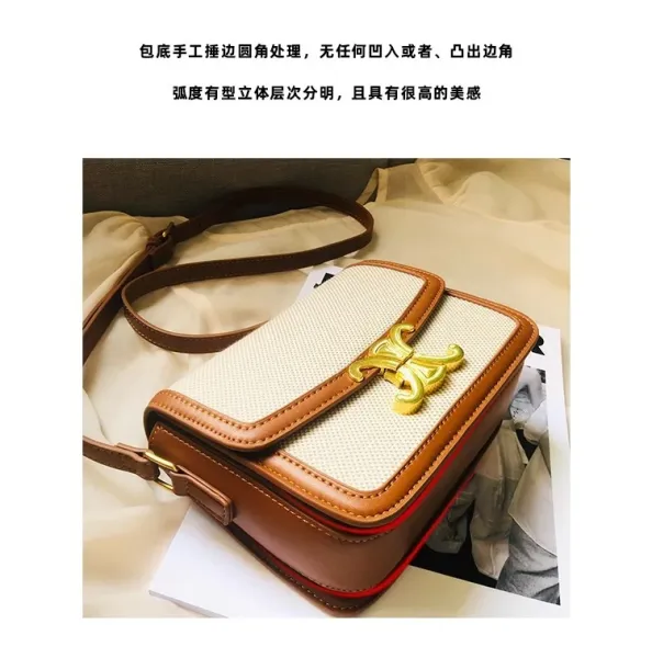 Celine Triomphe Mini Bag Beige and Brown Canvas with Gold Hardware Crossbody Bag - 17