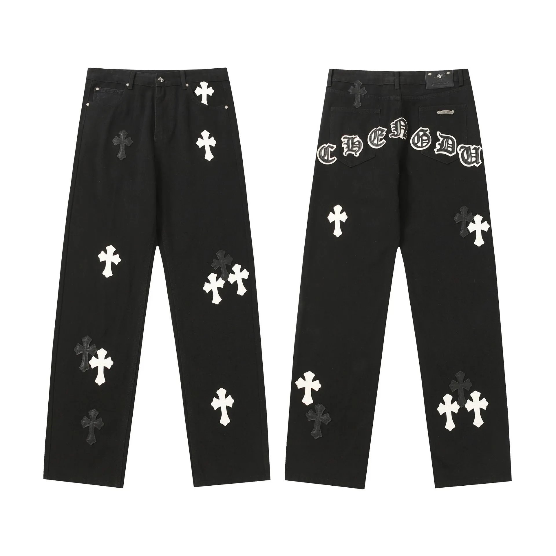 Chrome Hearts Cross Motif Embroidered Black Denim Jeans - 36