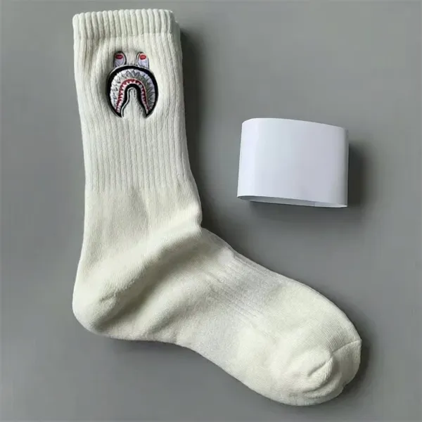 A Bathing Ape Shark Embroidered Crew Socks White - 1