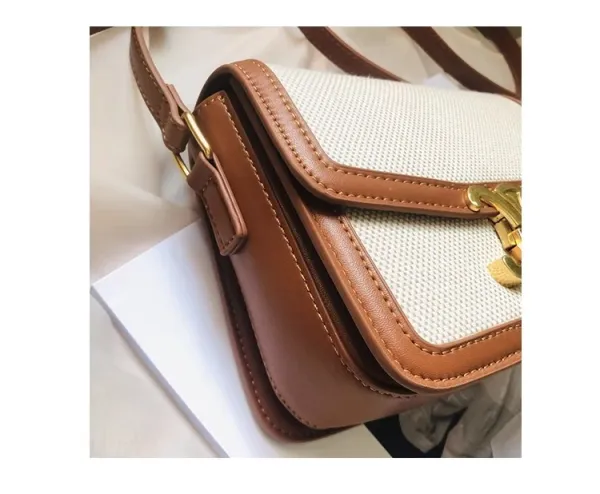 Celine Triomphe Mini Bag Beige and Brown Canvas with Gold Hardware Crossbody Bag - 27