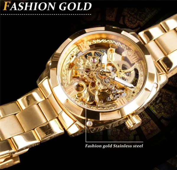 Design FORSINING Skeleton Mechanical Watch Black Steel Watches - 6