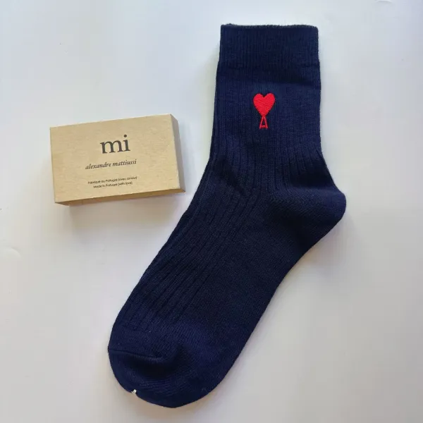 AMI Paris x Alexandre Mattiussi Heart Logo Navy Socks - 1