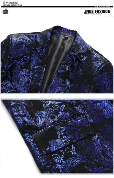 Design Paisley Jacquard Blazer Blue Black Outerwear.blazer - 9