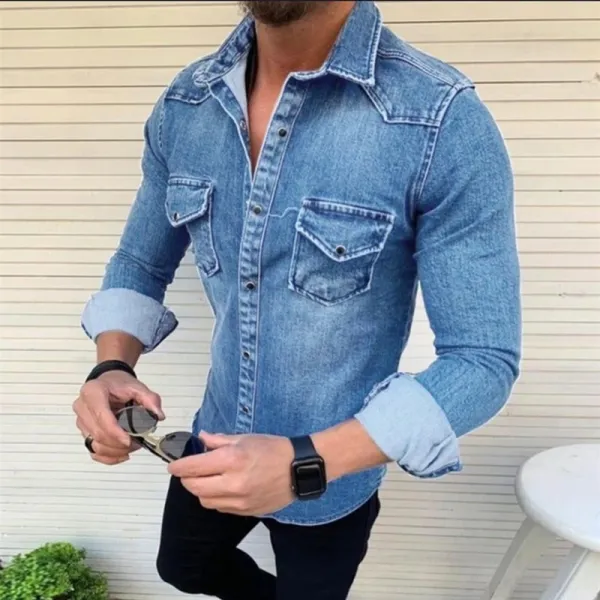 Design Denim Shirt Dark Wash Button-Up Shirt - 4