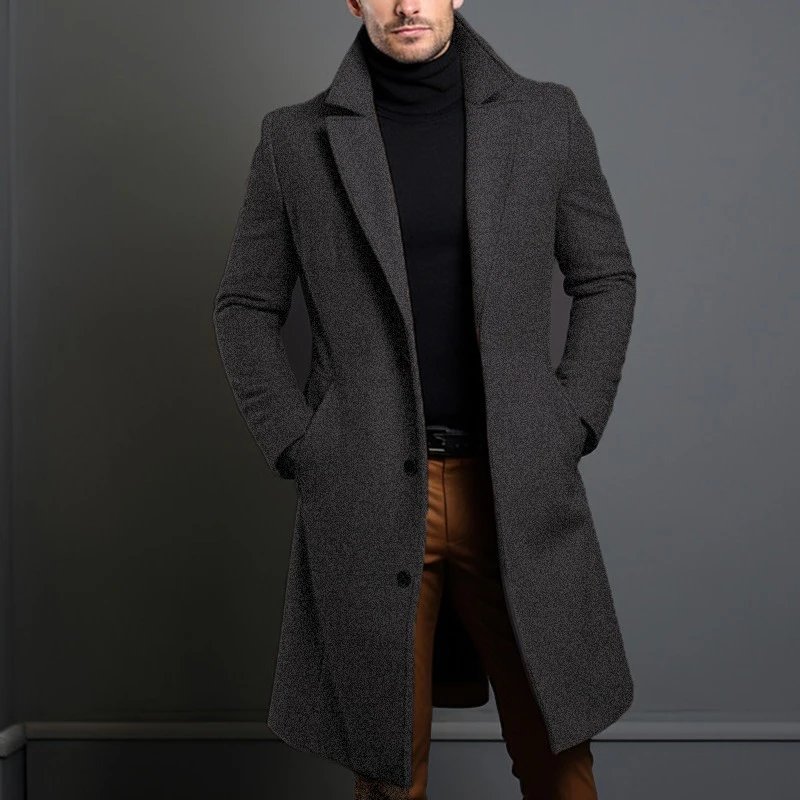 Design Classic Notch-Lapel Wool Blend Coat Navy Outerwear.coat - 3