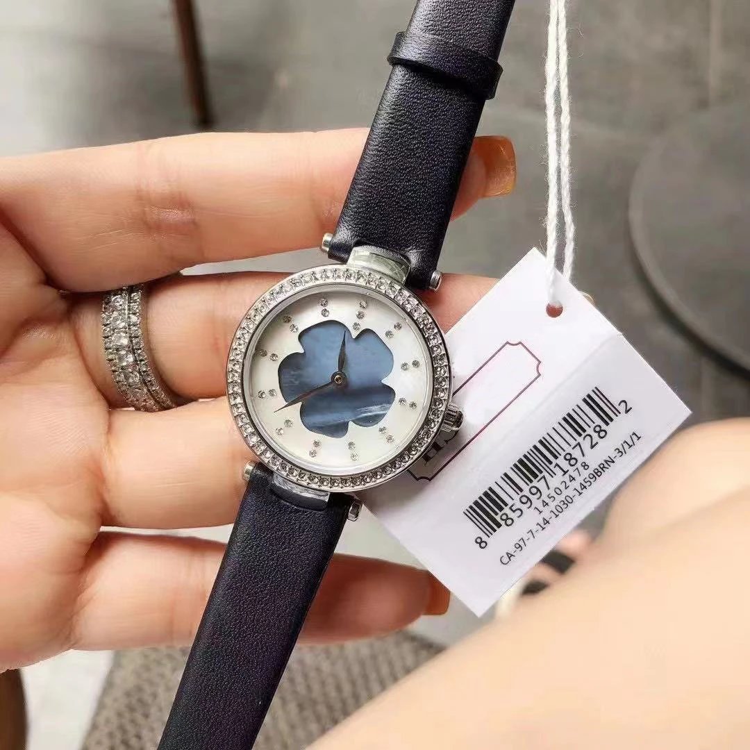Design Floral Dial Crystal-Embellished Rose Gold Watch Gray Strap Watches - 7