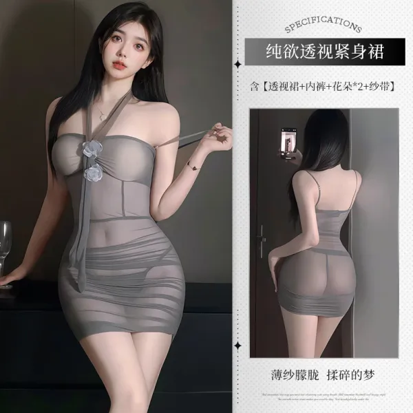 Design Pure Desire Sheer Bodycon Dress Gray - 1