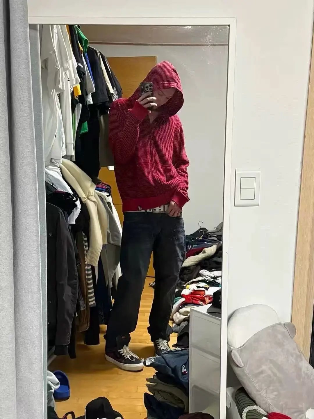 Design Ribbed Hooded Jacket Red Hoodie - 7