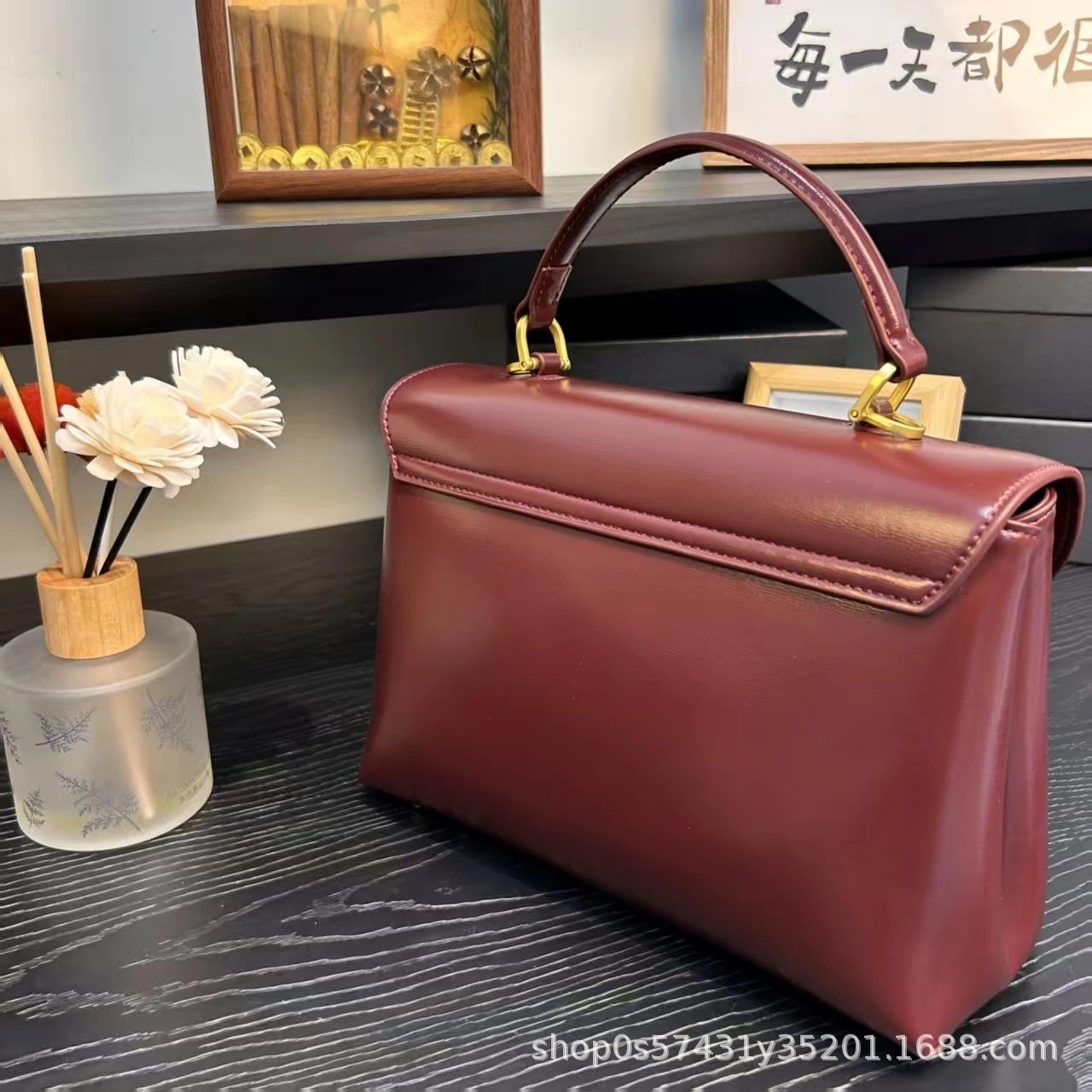 Celine Triomphe Mini Bag Burgundy Leather Handbag - 20