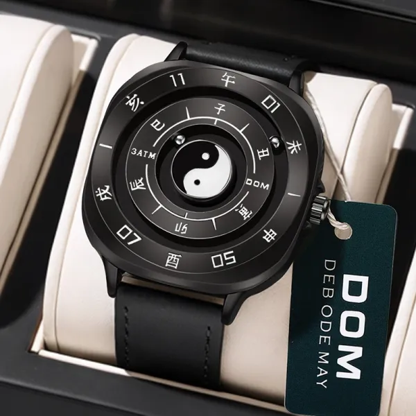 Design DOM Yin Yang Chrono Black Leather Watch Watches - 1