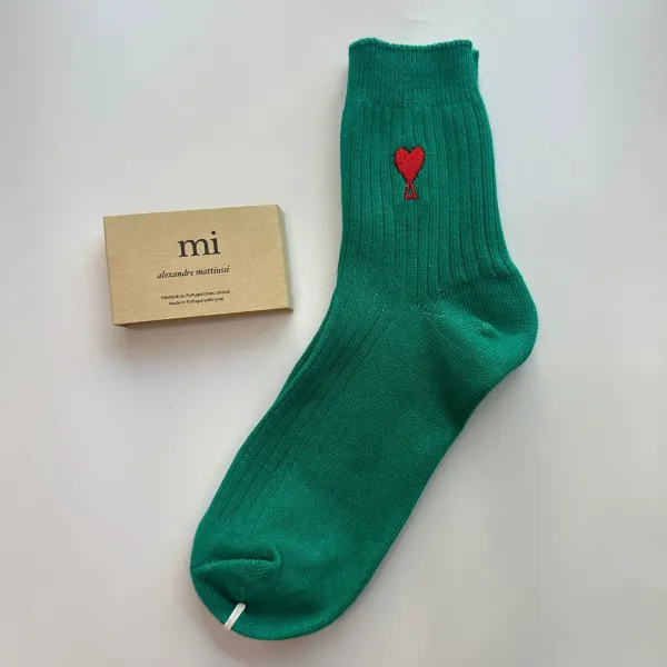 AMI Paris Mi by Alexandre Mattiussi Heart Embroidered Gray Socks - 4