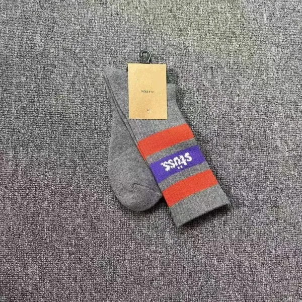Stussy Stripe Logo Socks Gray Orange Purple - 1