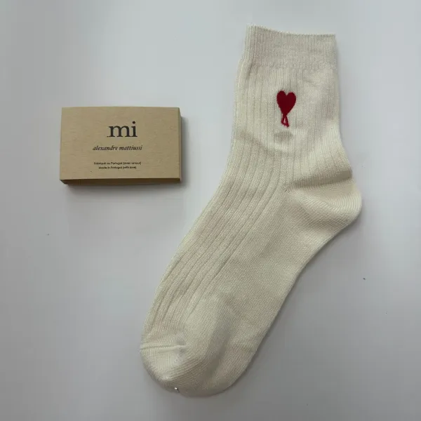 AMI Paris Mi by Alexandre Mattiussi Heart Embroidered Gray Socks - 5