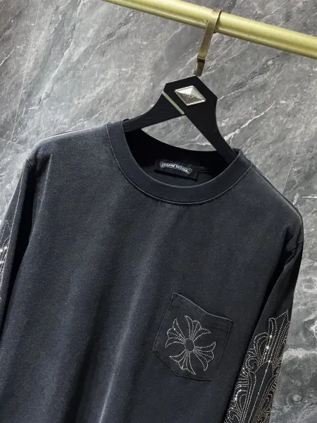 Chrome Hearts Long Sleeve T-Shirt Black Crystal Embroidery Pocket Tee - 5