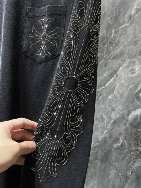 Chrome Hearts Long Sleeve T-Shirt Black Crystal Embroidery Pocket Tee - 9