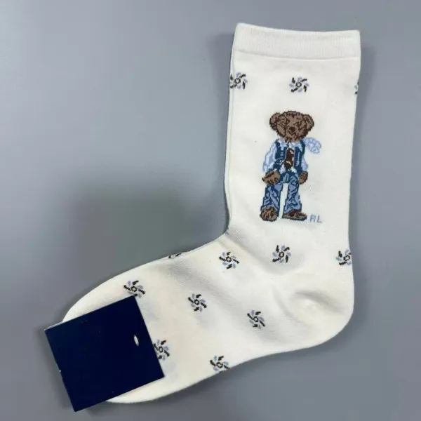 Polo Ralph Lauren Bear Print Crew Socks White - 1