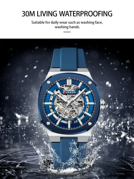 Design Curren Skeleton Automatic Watch Black Gold Watches - 5