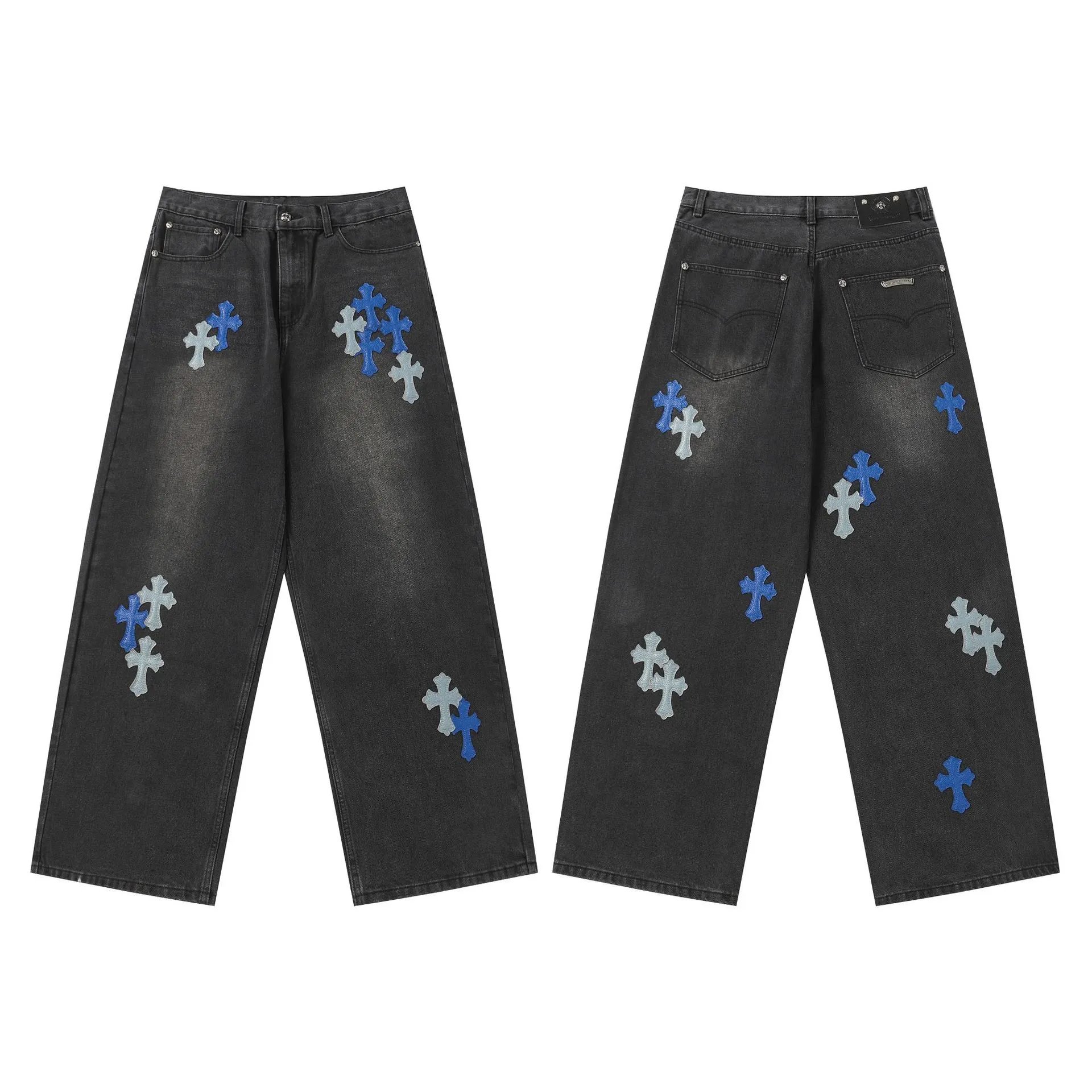 Chrome Hearts Cross Motif Embroidered Black Denim Jeans - 34