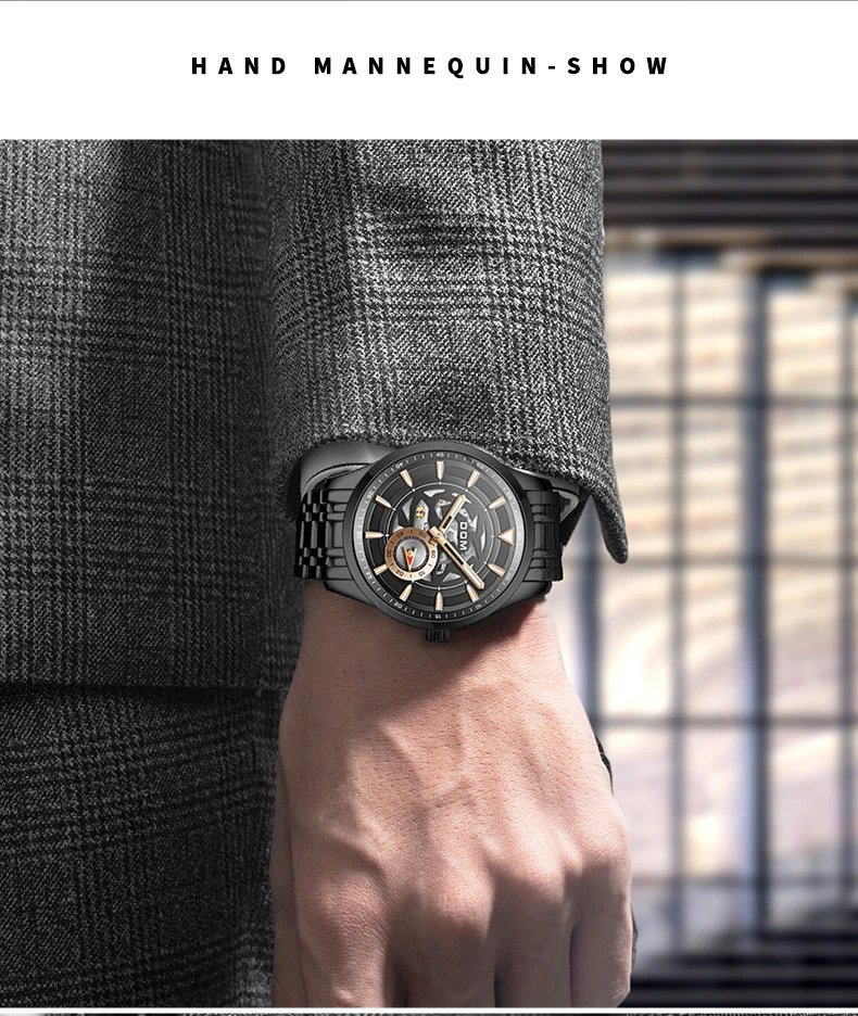Design DOM Skeleton Watch Teal Leather Strap Mechanical Watch Watches - 13