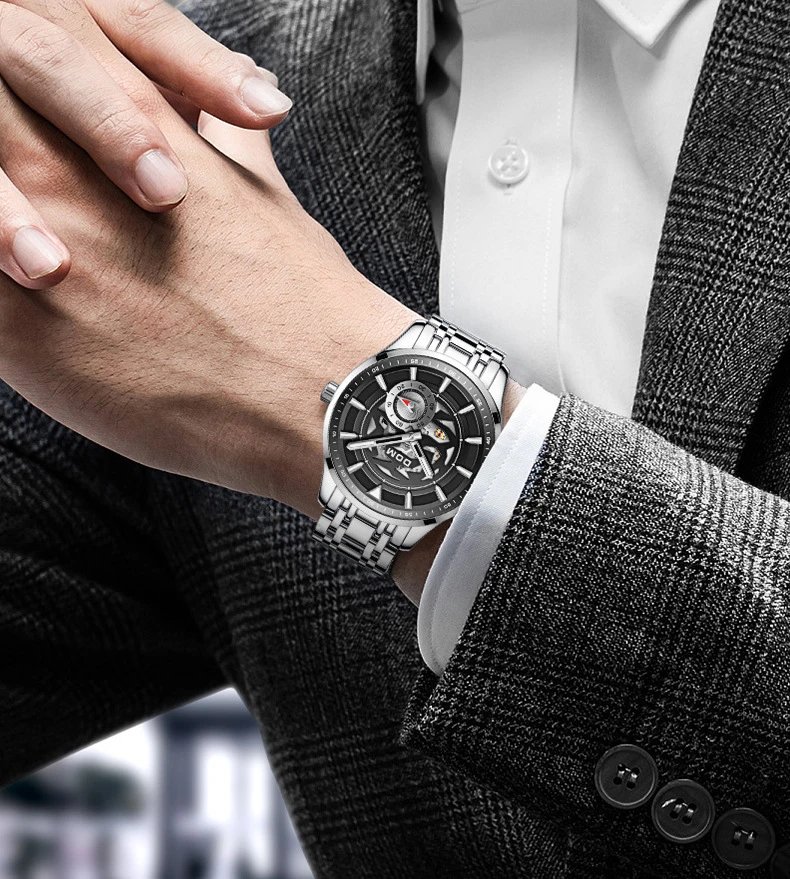 Design DOM Skeleton Watch Teal Leather Strap Mechanical Watch Watches - 19