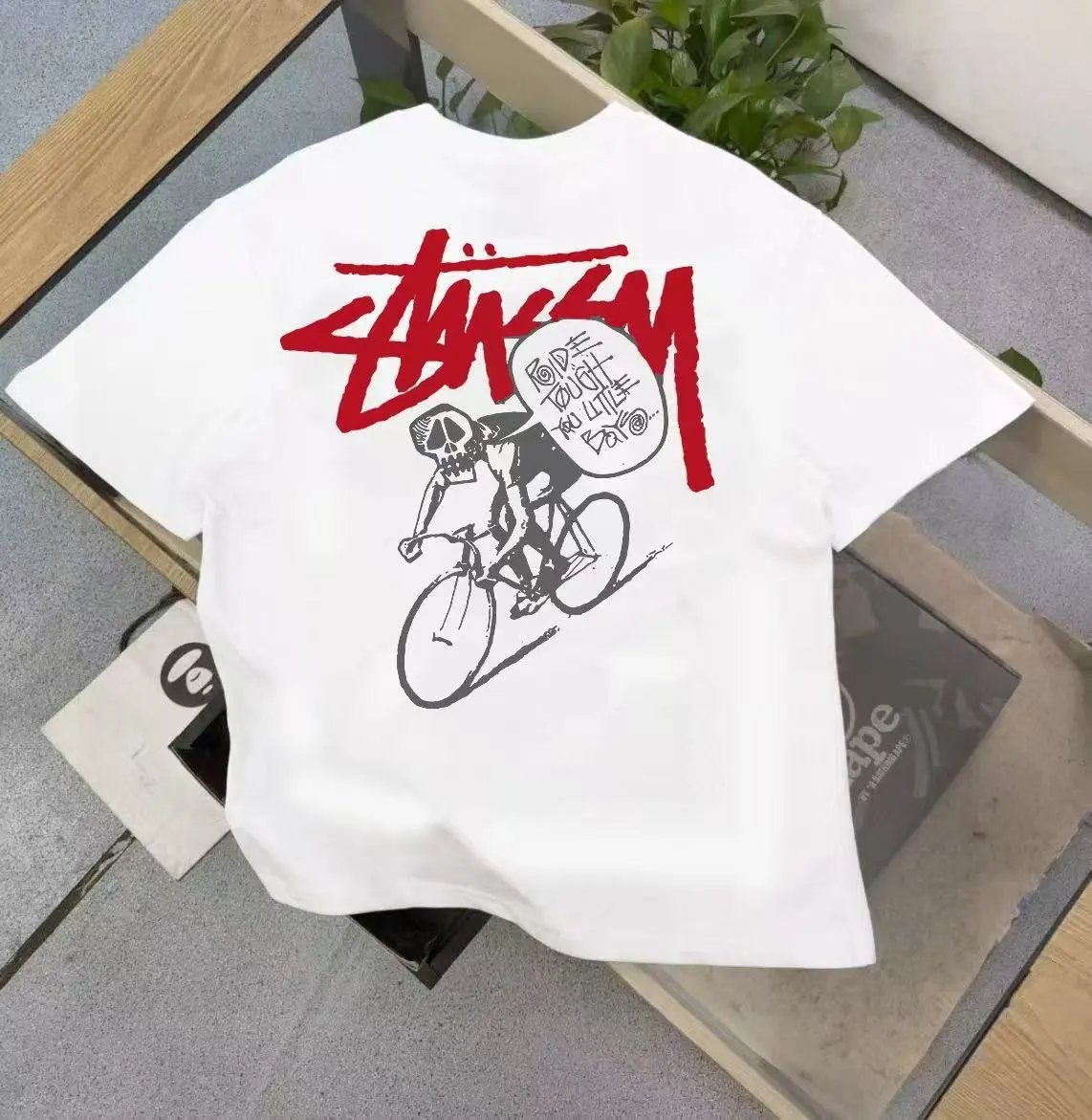 Stussy Skull Cyclist Graphic T-Shirt Black - 15