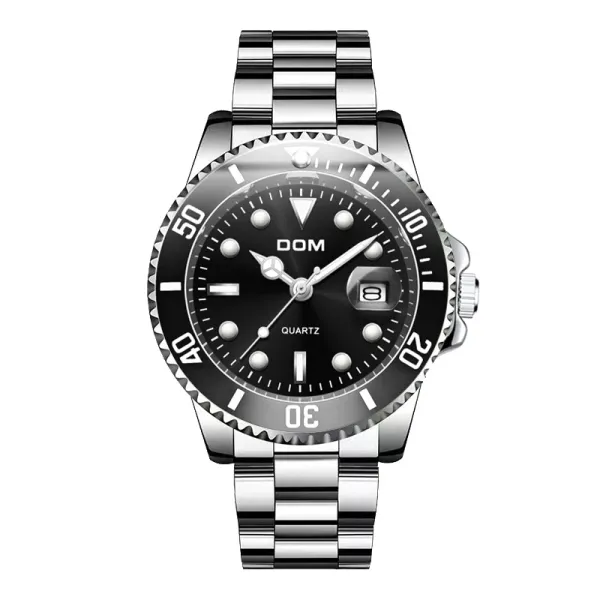 Design DOM Diver-Style Quartz Watch Black Silver Watches - 1