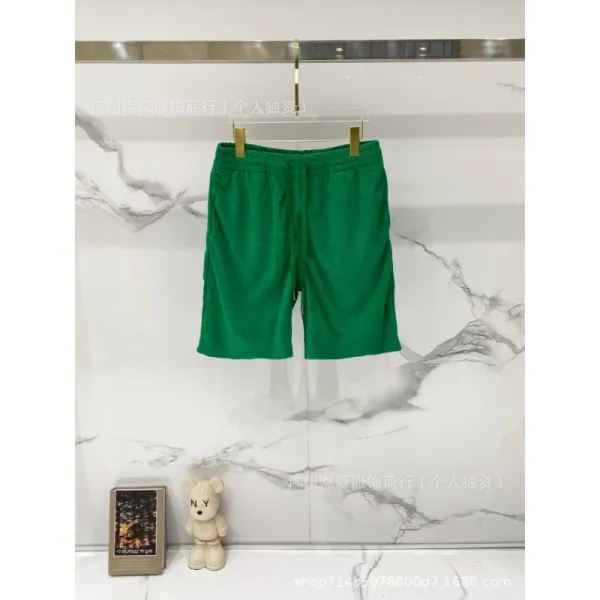 Design Solid Green Drawstring Waist Shorts - 1